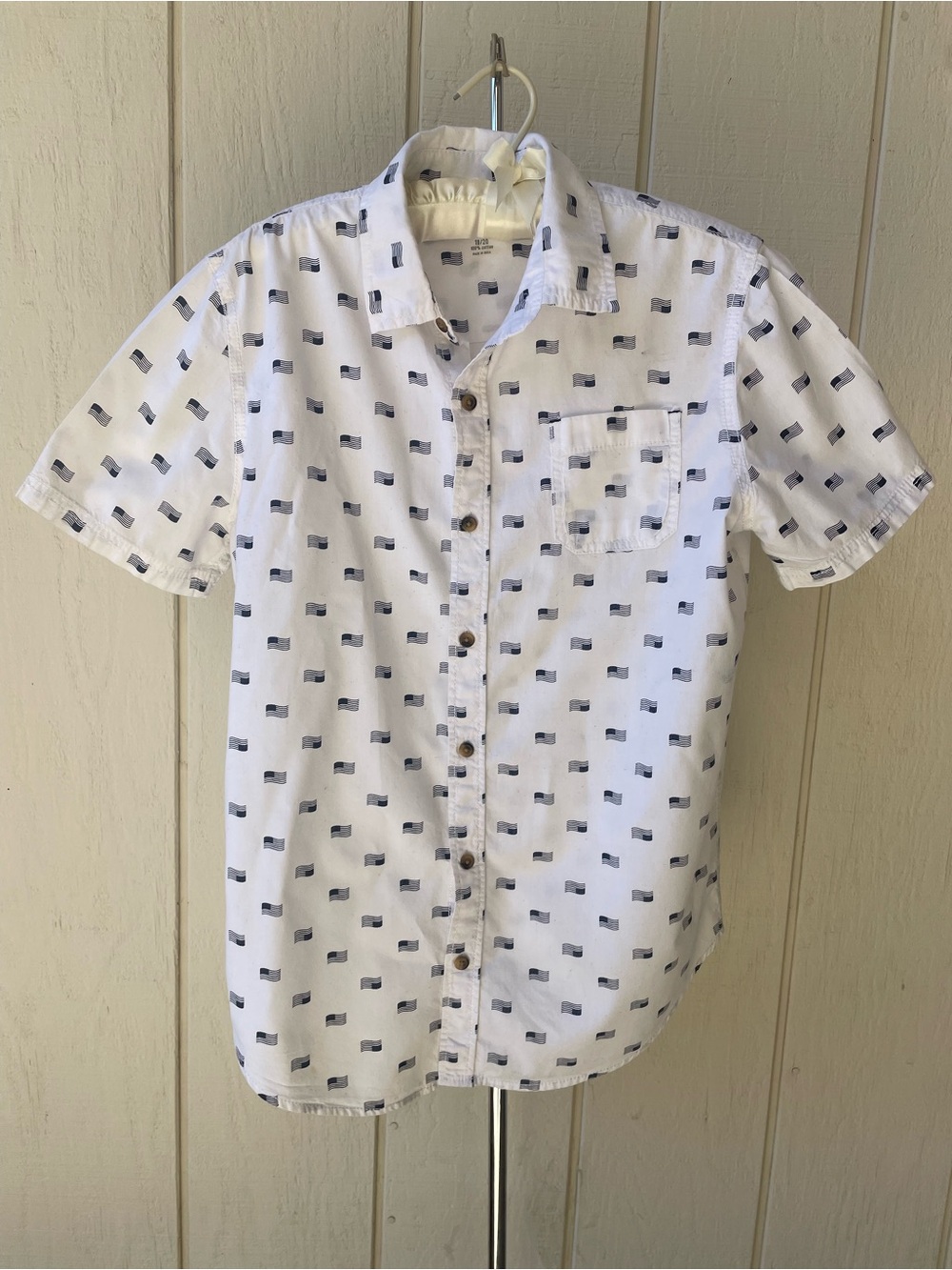 Boys Short Sleeve Button Down American Flag USA Shirt
